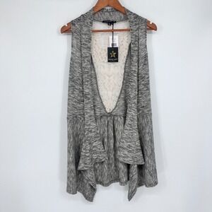 Living Doll Topper Vest Women XL Grey Space Dye Crochet Lace Back Peplum Boho